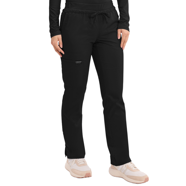 Mid Rise Women's Tapered Leg Drawstring Pant in Black